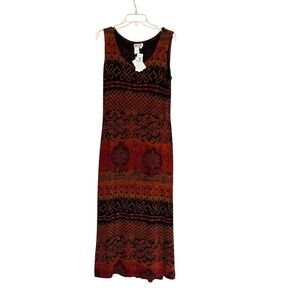 Coldwater Creek Travel Knit Ethnic Maxi Dress New Medium Tribal Stretch vacation